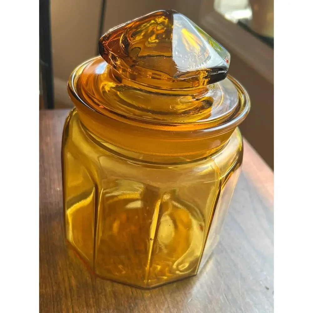 LE Smith Amber glass canisters jars 6 & 8 inch